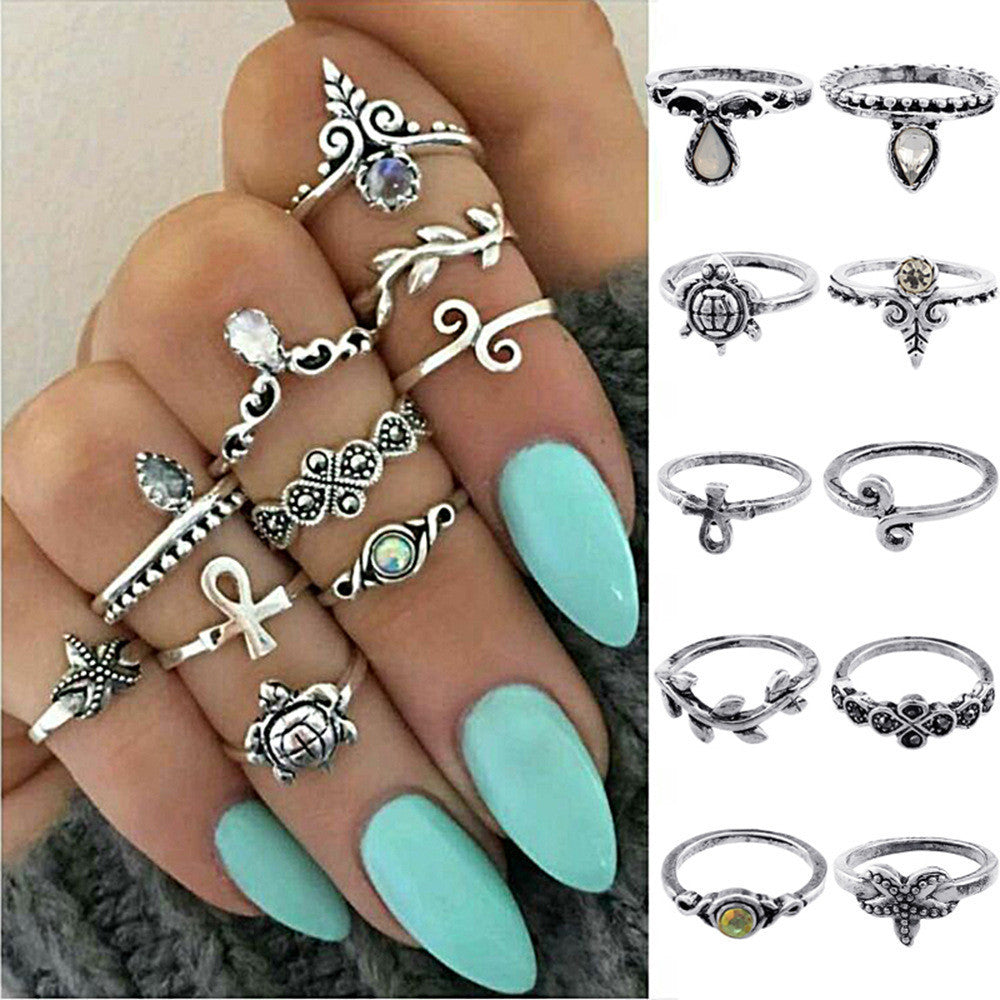 Women Bohemian Vintage Silver Stack Ring - Chill Collectives